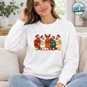 Chicken Christmas Sweatshirt, Festive Hen Christmas Sweater, Farm Animal Xmas Holiday Sweater, Farmhouse Xmas Sweatshirt, Chicken Lover Gift