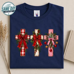 Christian Christmas T Shirt, Coquette Cross Christian Shirt, Christian Christmas Holiday Tops, Religious Xmas Tee, Christian Christmas Gift