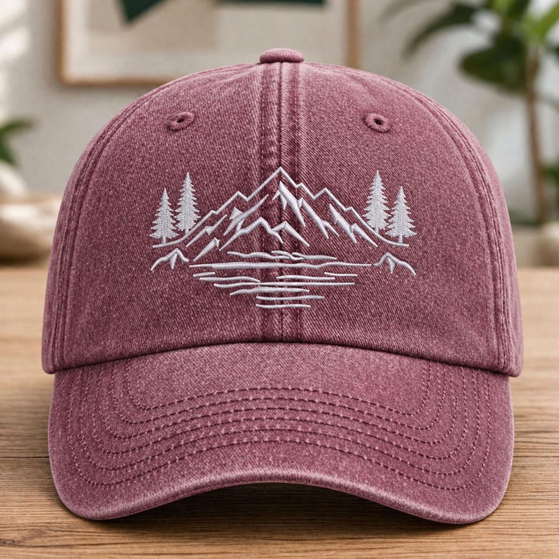 Stay Wild Embroidered Hat, Mountain Pine Tree Baseball Cap, Outdor Adventure Hat, Nature Lover Vintage Cap, Hiking Camping Bachelorette Gift Vintage Red