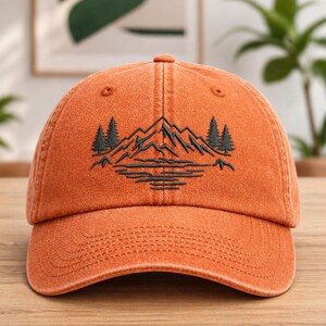 Stay Wild Embroidered Hat, Mountain Pine Tree Baseball Cap, Outdor Adventure Hat, Nature Lover Vintage Cap, Hiking Camping Bachelorette Gift Vintage Orange