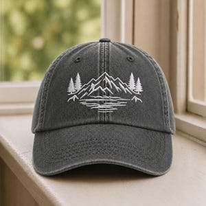 Stay Wild Embroidered Hat, Mountain Pine Tree Baseball Cap, Outdor Adventure Hat, Nature Lover Vintage Cap, Hiking Camping Bachelorette Gift Vintage Black