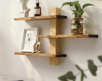 Stylish 3 Tier Floating Shelf, Wall Shelf, Century Modern Decor, Handmade Pine Wood Shelves, Art Deco Plant Display, Farmhouse Wall Storage