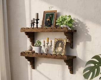 Wood Wall Shelf Set of 2 – 17” Rustic Floating Shelves with Wood Brackets, Wall Mount Display Shelf for Living Room,Home Decor or Any Space