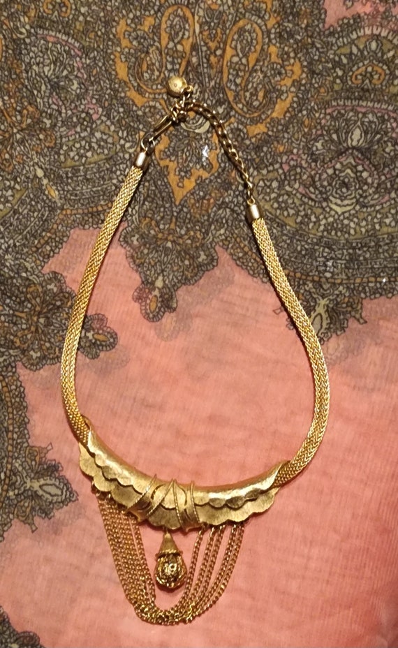 Beautiful Vintage Gold Tone Necklace/Choker Mesh … - image 7