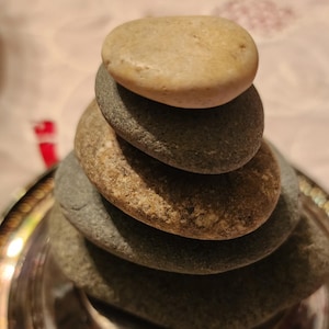 Natural Ocean Rock Stack 5 Balanced Beach Stones Sweet Smooth Top Rock Birdbath Fountain Spa Meditation Beach Home Zen Garden Sculpture Sea*