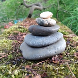 Earthy Brown Beach Stone Stack 5 Natural Ocean Rocks Zen Garden Sculpture Beach Home Decor Meditation Gift Garden Birdbath Terrarium Balance