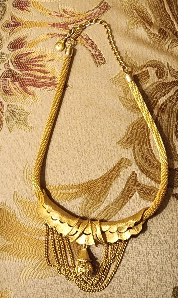 Beautiful Vintage Gold Tone Necklace/Choker Mesh … - image 4