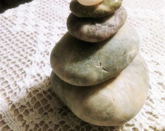 Chunky Unique Beach Stone Stack 5 Natural Ocean Rocks Zen Garden Sculpture Father's Day Gift Spa Stones Beach Home Decor Rock Art Peace Sea*