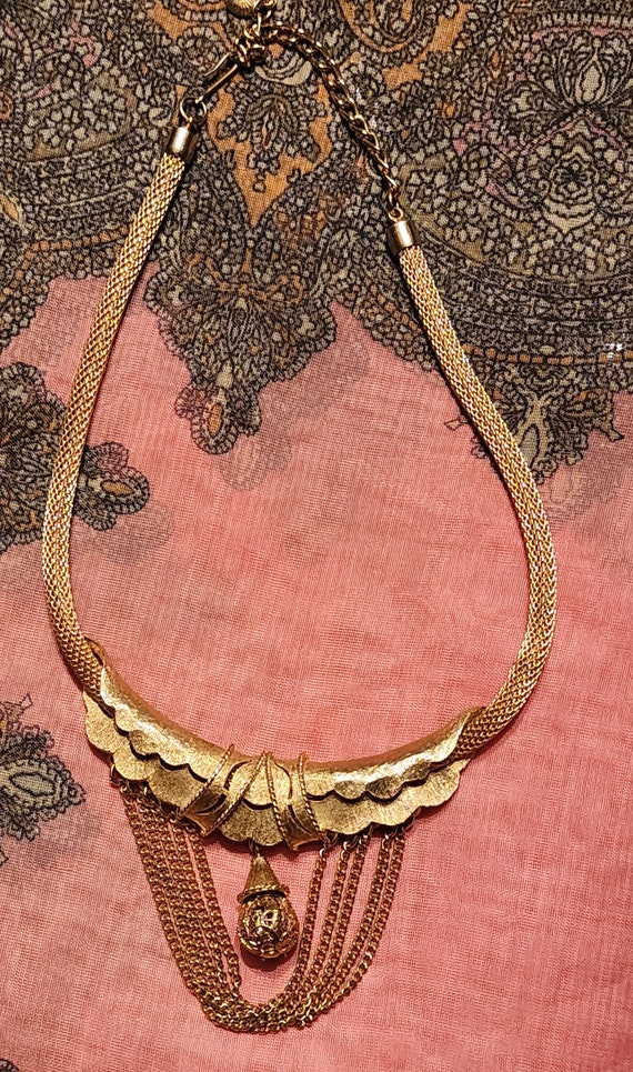 Beautiful Vintage Gold Tone Necklace/Choker Mesh … - image 2