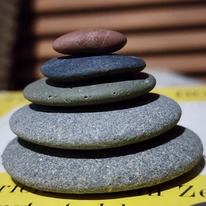 Small Balanced Beach Stone Stack 5 Natural Ocean Rocks Zen Garden Sculpture Japanese Beach Home Decor Spa Meditation Gift Birdbath Peace Sea