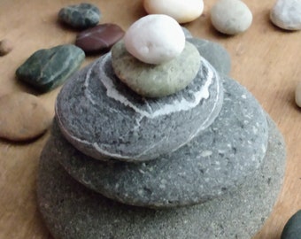 Beautiful Delightful Beach Stone Stack 5 Natural Balanced Ocean Rocks Zen Garden Sculpture Wedding Meditation Gift Beach Home Spa Zen Peace*