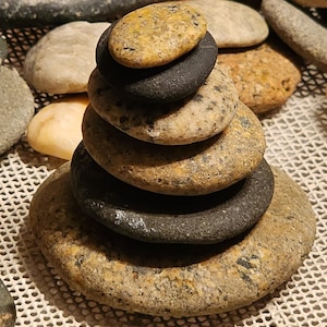 almost balanced round and oval beach stone stack zen garden art sculpture Japanese meditation spa nature gift birdbath fountain peace sea *
