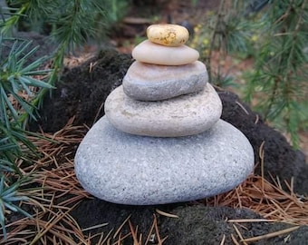 GORGEOUS Unique Natural Beach Stone Stack 5 Delightful Ocean Rocks Zen Garden Sculpture Stone Art Spa Decor Meditation Gift Garden Art Sea *