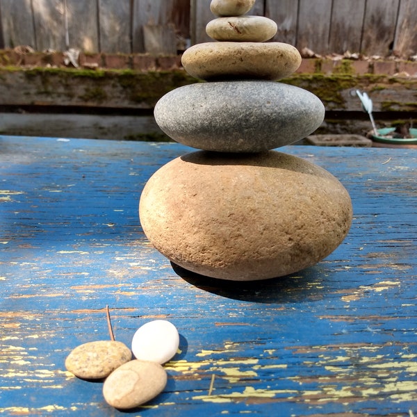 Large Chubby Stone Stack 5 (8) Natural Ocean and River Rocks Zen Garden Sculpture Garden Art Meditation Gift Beach Home Decor Peace Sea *