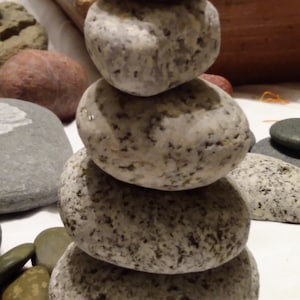 Amazing Unique Beach Stone Stack 5 Black White Sparkley Rocks from Alaska! Zen Garden Sculpture Beach Home Spa Decor Balance Nature Gift *