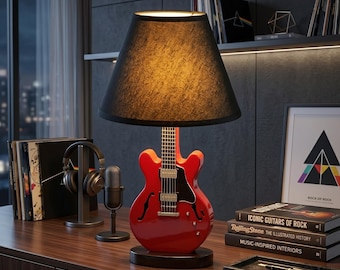 Tafellamp elektrische gitaar, vintage rockmuziekdecor, studionachtlampje
