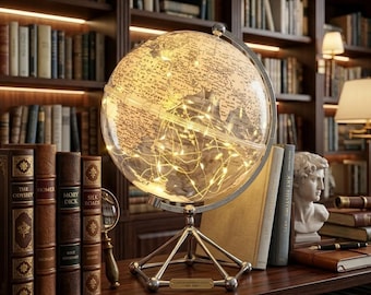 Verlichte wereldbollamp, vintage bibliotheekdecor, led-aardbollamp