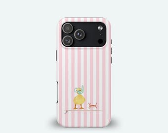 Snorkeling Duck Pink Stripe Phone Case, Summer Beach Surfboard Cover For iPhone And Samsung