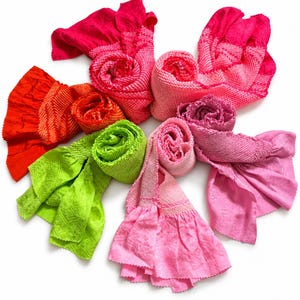 Vintage Japanese Full Shibori Obiage Set of 6, Colorful Tie Dye Kimono Fabric, Sewing & Upcycling Supplies
