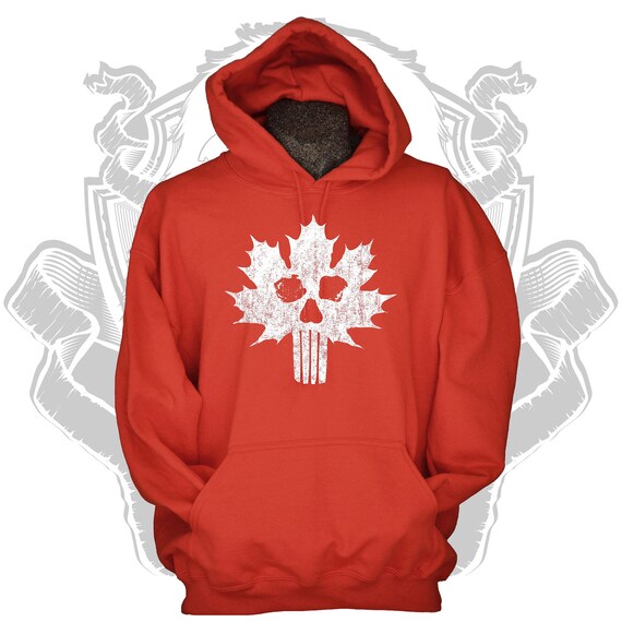 Red hoodie Canada sweatshirt Canadian skull flag distressed Etsy