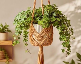 Portavaso in macramè stile boho, supporto per piante sospeso, appendino per vaso in corda di cotone, decorazione per piante da interno ed esterno, regalo per l'inaugurazione della casa