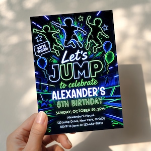 Jump Birthday Invitation, Jump Party Invite, Boy Trampoline Park Invite Template LS040