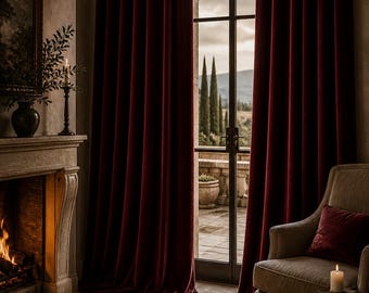 Chianti Velvet Curtains | Deep Burgundy European Drapes | Luxury Wine Red Velvet Panels | Villa Style Curtains | Free Delivery