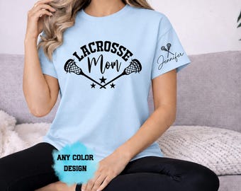 Nom personnalisé de t-shirt étoiles de crosse de maman, t-shirt fier laxiste de jour de match de maman, cadeau de jour de concours d'esprit d'équipe, maman d'étoiles