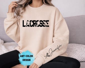 Sweat-shirt à capuche joueur de crosse, nom personnalisé, col ras du cou le jour du match à silhouette laxiste, cadeau pour le jour de la compétition esprit d'équipe