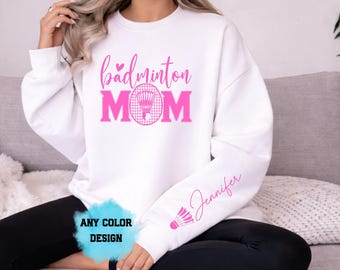 Sweat-shirt personnalisé badminton pour maman, nom personnalisé, cadeau pour maman sportive, col rond pour maman volant, pull mère fière, sweat à capuche Game Day