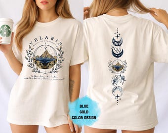 Camiseta Velaris City of Starlight Floral, Camiseta ACOTAR Azul e Dourada, Camiseta Night Court Botanical, Presente para Literários com Fases da Lua, Produtos ACOTAR
