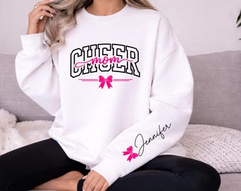 Bravo maman noeud sweat à capuche personnalisé nom personnalisé, fière pom-pom girl maman Game Day ras du cou, cadeau de concours esprit d'équipe