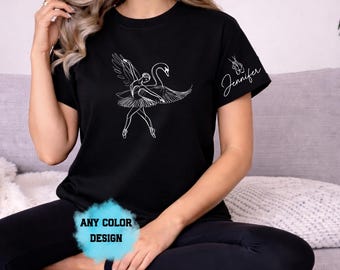 Swan Lake Ballet Shirt Custom Name, Personalized Ballerina Swan Tee Gift, Dance Recital T-Shirt, Swan Ballet Dancer Shirt, Gold Tee