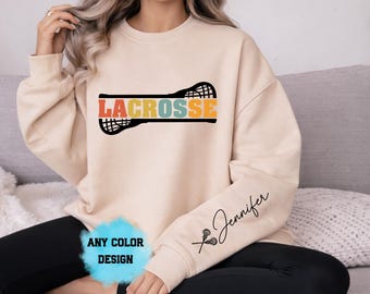 Sweat-shirt à capuche rétro de crosse personnalisé, nom personnalisé, col rond coloré le jour du match avec bâton laxiste, cadeau de compétition pour l'esprit d'équipe