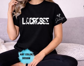 Lacrosse Player T-Shirt Personalized Custom Name, Lax Silhouette Game Day Tee, Team Spirit Competition Day Gift, Proud Lax Mama