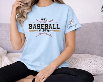 Maglietta personalizzata per la mamma di un giocatore di baseball con numero e nome a scelta, maglietta per la giornata di gara per la mamma orgogliosa dello sport, regalo per lo spirito di squadra, maglietta per il giorno della competizione