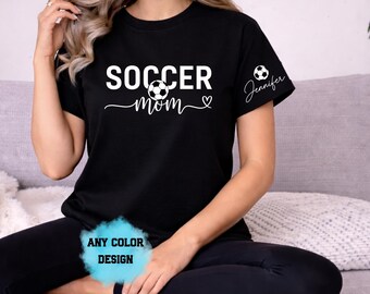 Soccer Mom Heart T-Shirt Personalized Custom Name, Proud Sports Mama Game Day Tee, Team Spirit Competition Day Gift, Futbol Mom