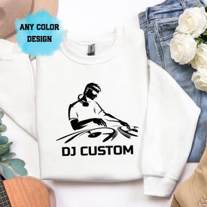 DJ Sunglasses Scratch Sweatshirt Hoodie Personalized Custom Name, Music Lover Turntable Crewneck, Cool DJ Gift EDM Rave Party Top