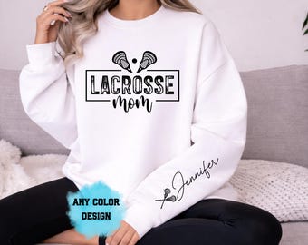 Sweat-shirt à capuche maman de lacrosse, nom personnalisé, col ras du cou pour maman sportive fière de jouer le jour du match, cadeau de compétition esprit d'équipe laxiste