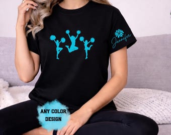 T-shirt trio Cheer Squad personnalisé nom personnalisé, t-shirt pom-pom girl jump pompons le jour du match, jour de la compétition esprit d'équipe Cheer Mama