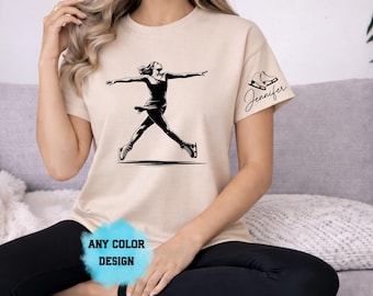 Personalized Figure Skating Shirt Custom Name Ice Skater T-shirt Girls Skating Team Gifts Skating Jump Graphic Tee Competition Outfit Youth