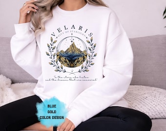 Velaris City of Starlight Botanisch Sweatshirt, ACOTAR blauwgouden hoodie met ronde hals, Night Court Stars Gift, leesgrage fantasy-trui