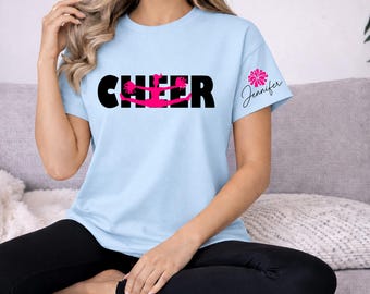 T-shirt Silhouette Cheer personnalisé nom personnalisé, t-shirt pom-pom girl pom pom game day, cadeau de jour de compétition esprit d'équipe, Cheer Mama