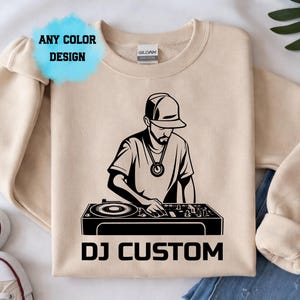 DJ Cap Chain Sweatshirt Hoodie Personalized Custom Name, Hip Hop Music Turntable Crewneck, Cool DJ Gift EDM Rave Party Any Color