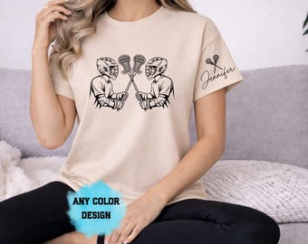 Nom personnalisé de t-shirt de confrontation de lacrosse, t-shirt de jour de match de joueurs laxistes, cadeau de jour de concurrence d'esprit d'équipe, maman laxiste fière