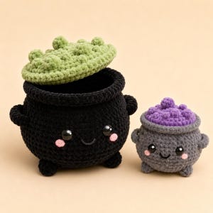 Haakpatroon voor een heksenketel, Amigurumi met weinig naaiwerk (PDF) | Borrelende toverdrankset voor Halloween afbeelding 2