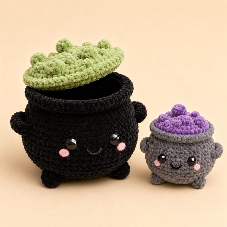Haakpatroon voor een heksenketel, Amigurumi met weinig naaiwerk (PDF) | Borrelende toverdrankset voor Halloween afbeelding 2