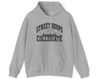 Street Hoops Collegiate Hoodie, Varsity Basketball Graphic Sweatshirt, Unisex Urban Streetwear Hoodie, Retro Sports Gift.
