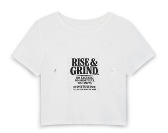 Rise & Grind crop T-shirt met typografie | Baby-T-shirt voor dames