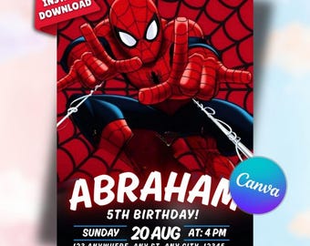 Bewerkbare Spider-Man verjaardagsuitnodiging, superheld feestuitnodiging (digitale download)